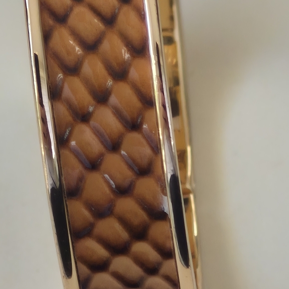 Brown Faux Aniaml Skin Texture  and Gold Bracelet - Picture 2 of 8